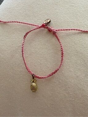Pura Vida Pink Braided Bracelet with Gold Pineapple Charm